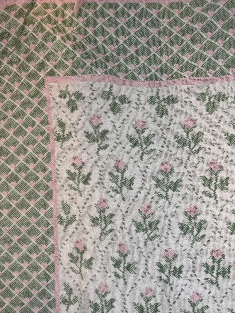 Soft Floral Throw Blanket in Pastel Pink and Sage